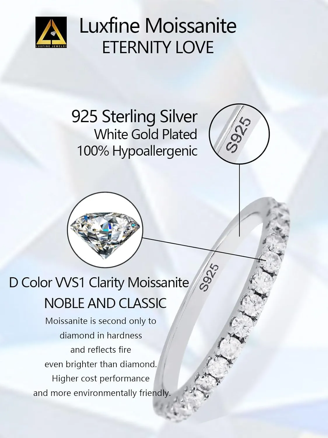 0.4 ct D Color VVS1 Clarity Moissanite Wedding Band, Lab Created Diamond 925 Sterling Silver Half Eternity Engagement Anniversary Band Gift for Women (with Gift Box)