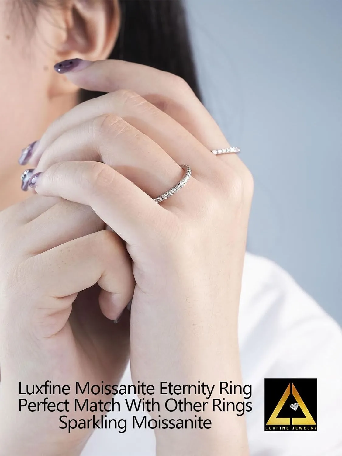0.4 ct D Color VVS1 Clarity Moissanite Wedding Band, Lab Created Diamond 925 Sterling Silver Half Eternity Engagement Anniversary Band Gift for Women (with Gift Box)