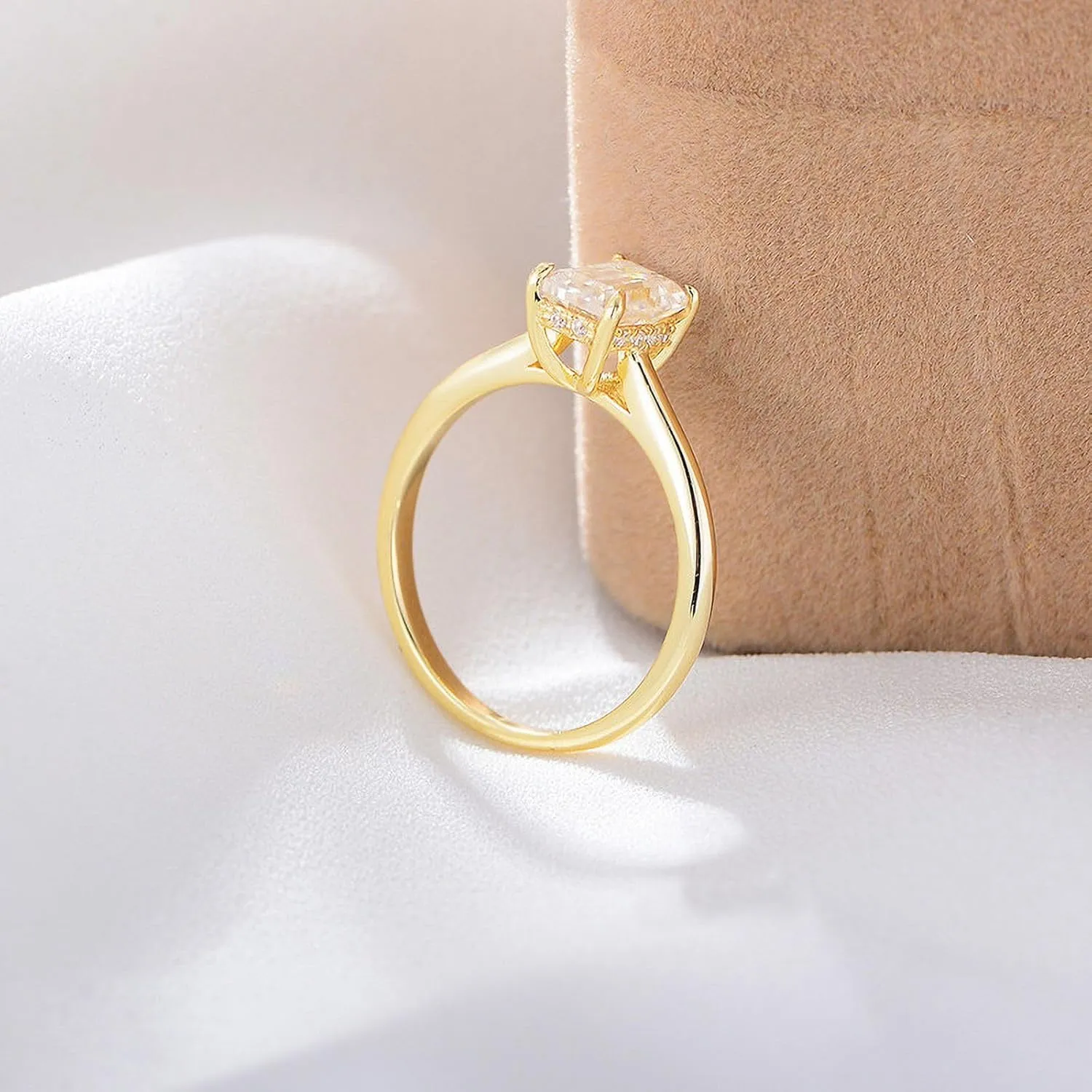 0.75Ct Aquamarine & Diamond Rings for Women - Emerald Cut 14k Gold Plated 925 Sterling Silver Rings - Engagement Rings & Wedding Rings for Women