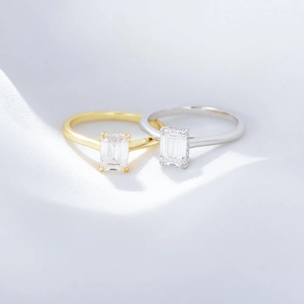 0.75Ct Aquamarine & Diamond Rings for Women - Emerald Cut 14k Gold Plated 925 Sterling Silver Rings - Engagement Rings & Wedding Rings for Women