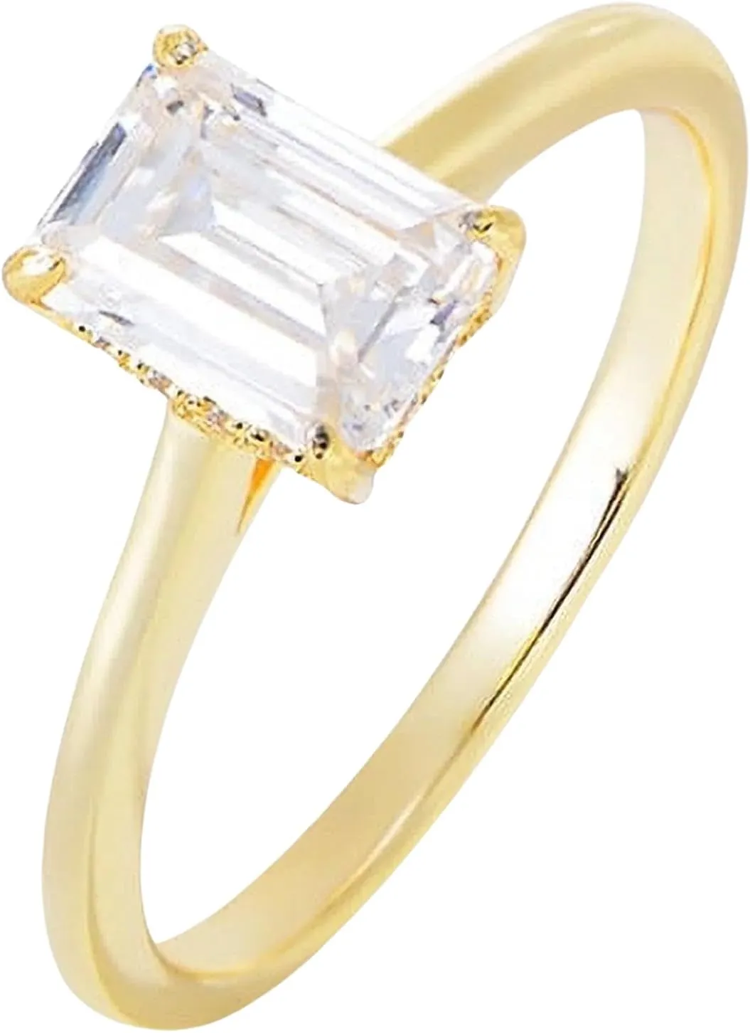 0.75Ct Aquamarine & Diamond Rings for Women - Emerald Cut 14k Gold Plated 925 Sterling Silver Rings - Engagement Rings & Wedding Rings for Women