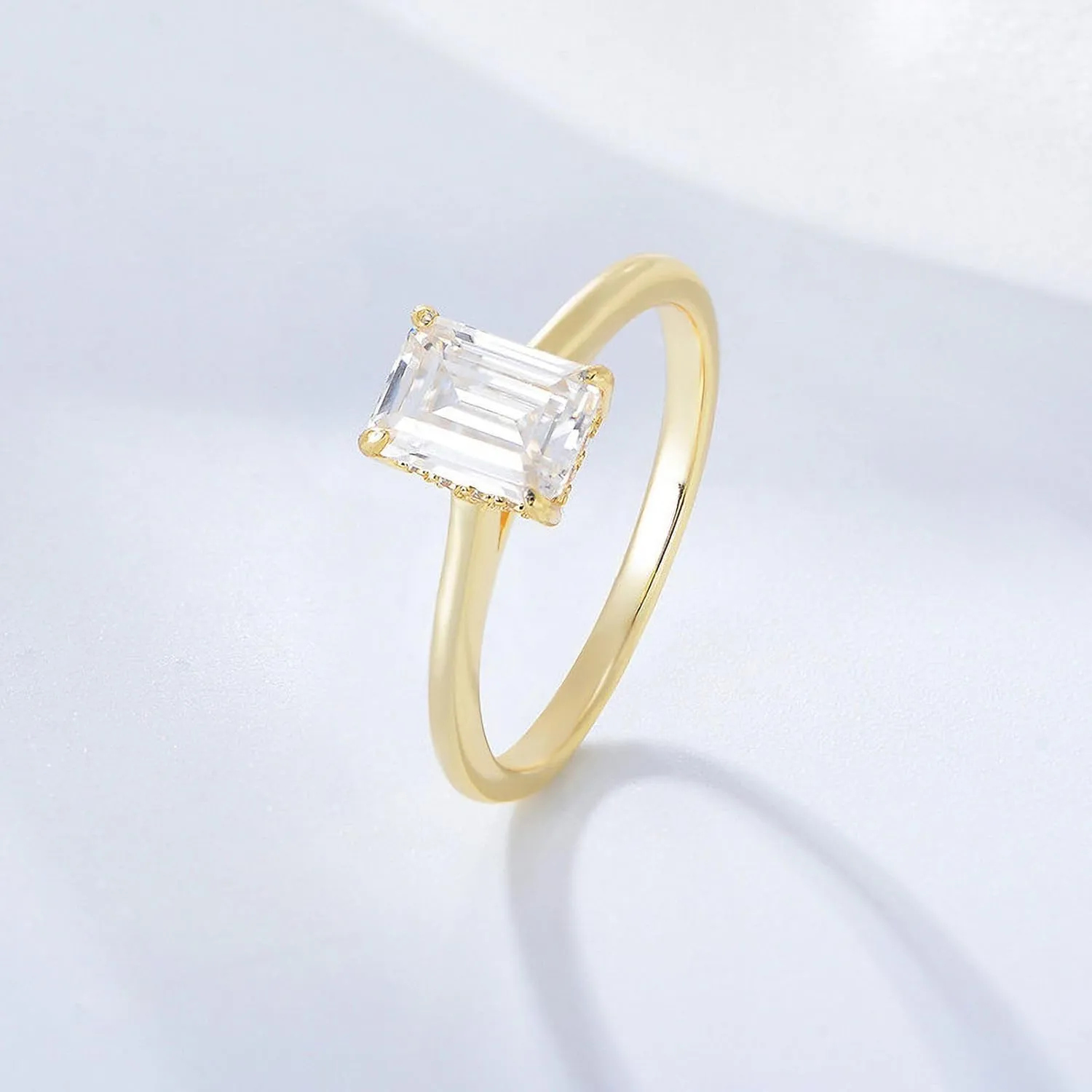 0.75Ct Aquamarine & Diamond Rings for Women - Emerald Cut 14k Gold Plated 925 Sterling Silver Rings - Engagement Rings & Wedding Rings for Women