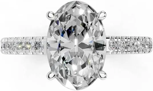 1-5 Carat 14K 18K Gold Platinum Classic 4 Prong Pave Oval Shape Lab Grown Diamond Ring, Engagement, Anniversary, Wedding, IGI Certified, Promise Rings for Women (1-5 Ct, F-G Color, VS1-VS2 Clarity)
