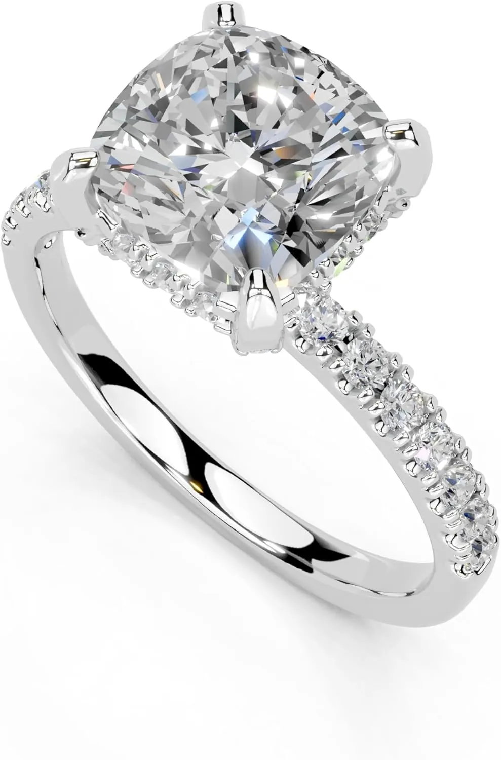 1-5 Carat 14K 18K Gold Platinum Cushion Cut 4 Prong Hidden Halo Lab Grown Diamond Ring, Engagement, Anniversary Wedding, IGI Certified Promise Rings for Women (1-5 Ct, F-G Color, VS1-VS2 Clarity)