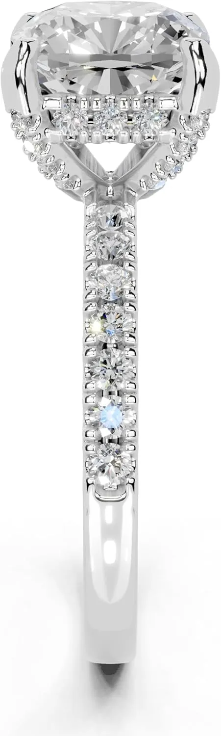 1-5 Carat 14K 18K Gold Platinum Cushion Cut 4 Prong Hidden Halo Lab Grown Diamond Ring, Engagement, Anniversary Wedding, IGI Certified Promise Rings for Women (1-5 Ct, F-G Color, VS1-VS2 Clarity)