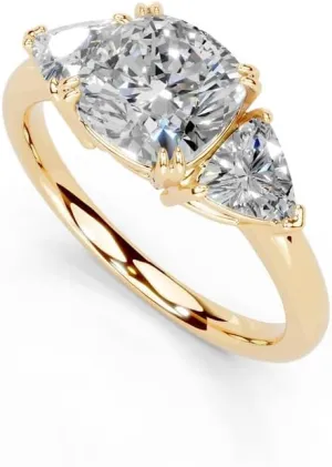 1-5 Carat 14K 18K Gold Platinum Cushion Cut Double Prong Three Stone Lab Grown Diamond Ring, Engagement, Anniversary Wedding, IGI Certified Promise Rings for Women (1-5 Ct, F-G Color, VS1-VS2 Clarity)
