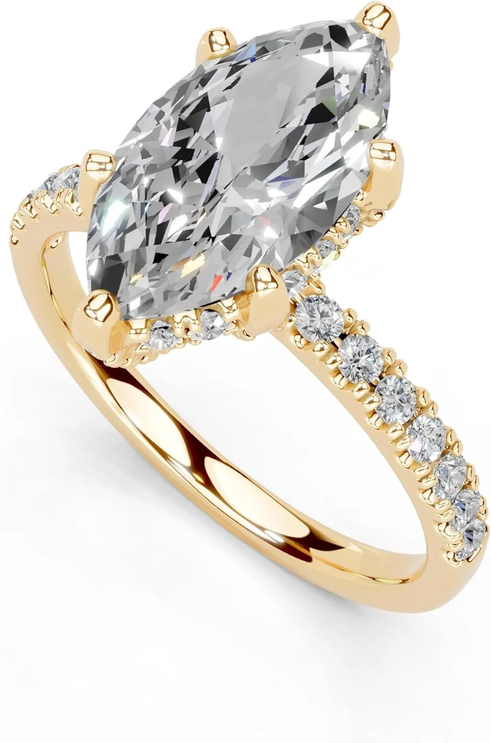 1-5 Carat 14K 18K Gold Platinum Marquise Cut 3 Prong Hidden Halo Lab Grown Diamond Ring, Engagement, Anniversary Wedding, IGI Certified Promise Rings for Women (1-5 Ct, F-G Color, VS1-VS2 Clarity)