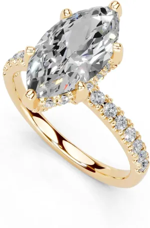 1-5 Carat 14K 18K Gold Platinum Marquise Cut 3 Prong Hidden Halo Lab Grown Diamond Ring, Engagement, Anniversary Wedding, IGI Certified Promise Rings for Women (1-5 Ct, F-G Color, VS1-VS2 Clarity)
