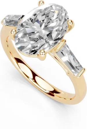 1-5 Carat 14K 18K Gold Platinum Oval Cut 4 Prong Baguette Accent Lab Grown Diamond Ring, Engagement, Anniversary Wedding, IGI Certified Promise Rings for Women (1-5 Ct, F-G Color, VS1-VS2 Clarity)