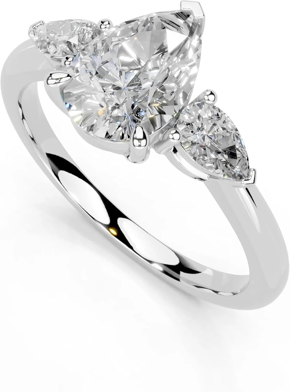 1-5 Carat 14K 18K Gold Platinum Pear Cut 3 Prong Three Stone Lab Grown Diamond Ring, Engagement, Anniversary Wedding, IGI Certified Promise Rings for Women (1-5 Ct, F-G Color, VS1-VS2 Clarity)