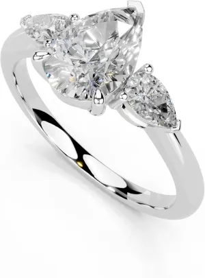 1-5 Carat 14K 18K Gold Platinum Pear Cut 3 Prong Three Stone Lab Grown Diamond Ring, Engagement, Anniversary Wedding, IGI Certified Promise Rings for Women (1-5 Ct, F-G Color, VS1-VS2 Clarity)