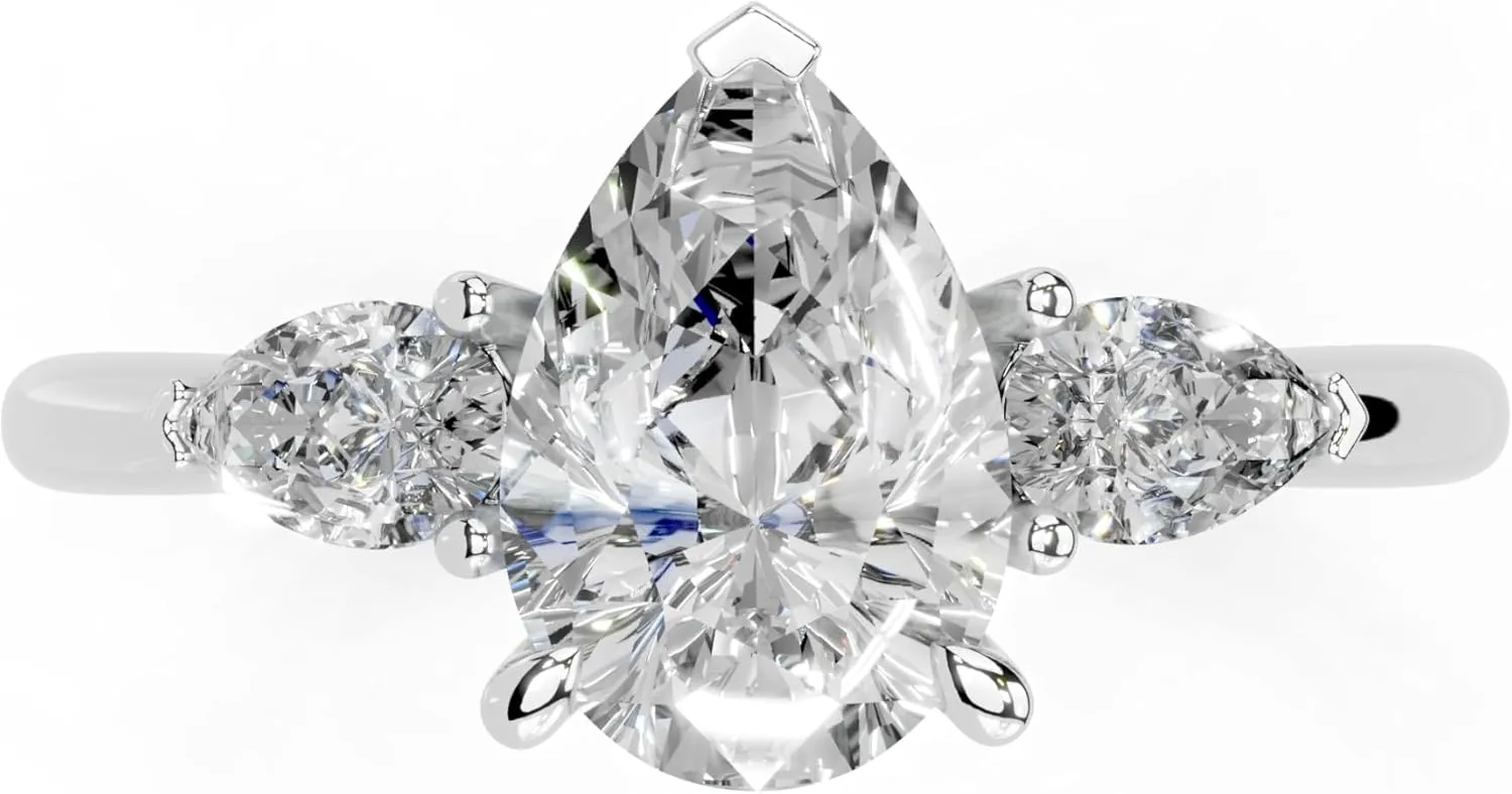 1-5 Carat 14K 18K Gold Platinum Pear Cut 3 Prong Three Stone Lab Grown Diamond Ring, Engagement, Anniversary Wedding, IGI Certified Promise Rings for Women (1-5 Ct, F-G Color, VS1-VS2 Clarity)