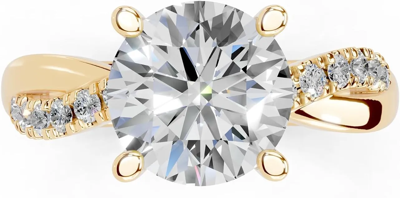 1-5 Carat 14K 18K Gold Platinum Twisted Style Round Cut Lab Grown Diamond Ring, Engagement, Anniversary, Wedding, IGI Certified, Promise Rings for Women (1-5 Ct, F-G Color, VS1-VS2 Clarity)