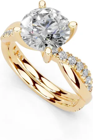 1-5 Carat 14K 18K Gold Platinum Twisted Style Round Cut Lab Grown Diamond Ring, Engagement, Anniversary, Wedding, IGI Certified, Promise Rings for Women (1-5 Ct, F-G Color, VS1-VS2 Clarity)