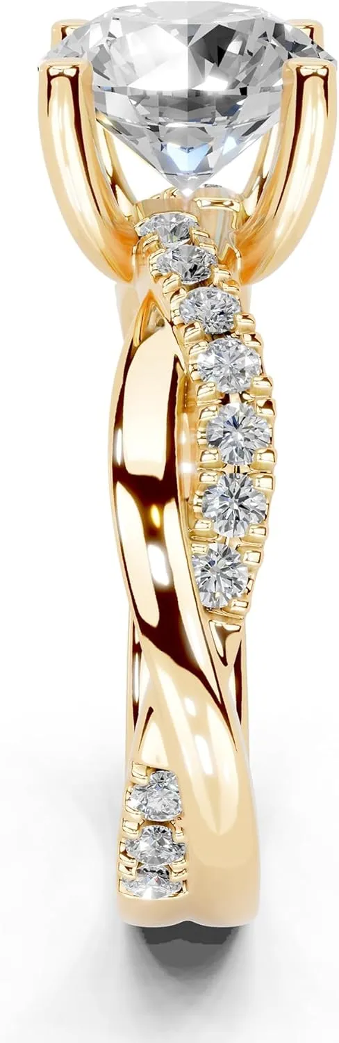 1-5 Carat 14K 18K Gold Platinum Twisted Style Round Cut Lab Grown Diamond Ring, Engagement, Anniversary, Wedding, IGI Certified, Promise Rings for Women (1-5 Ct, F-G Color, VS1-VS2 Clarity)