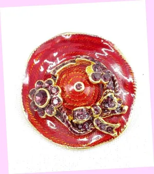 1 5/8" Red Hat Society Women Woman Enamel Rhinestone Flower Brooch Pin 27 Rhinestone Brooch Pin for Women
