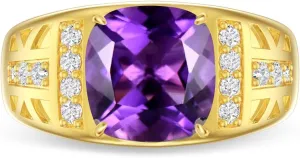 1-6 CT Gemstone Engagement Ring for Men Sterling Silver Cushion Cut Ruby/Sapphire/Emerald/Black Onyx/Amethyst/Garnet Ring with Moissanite Men's Wedding Rings Anniversary Fathers Day Jewelry Gift