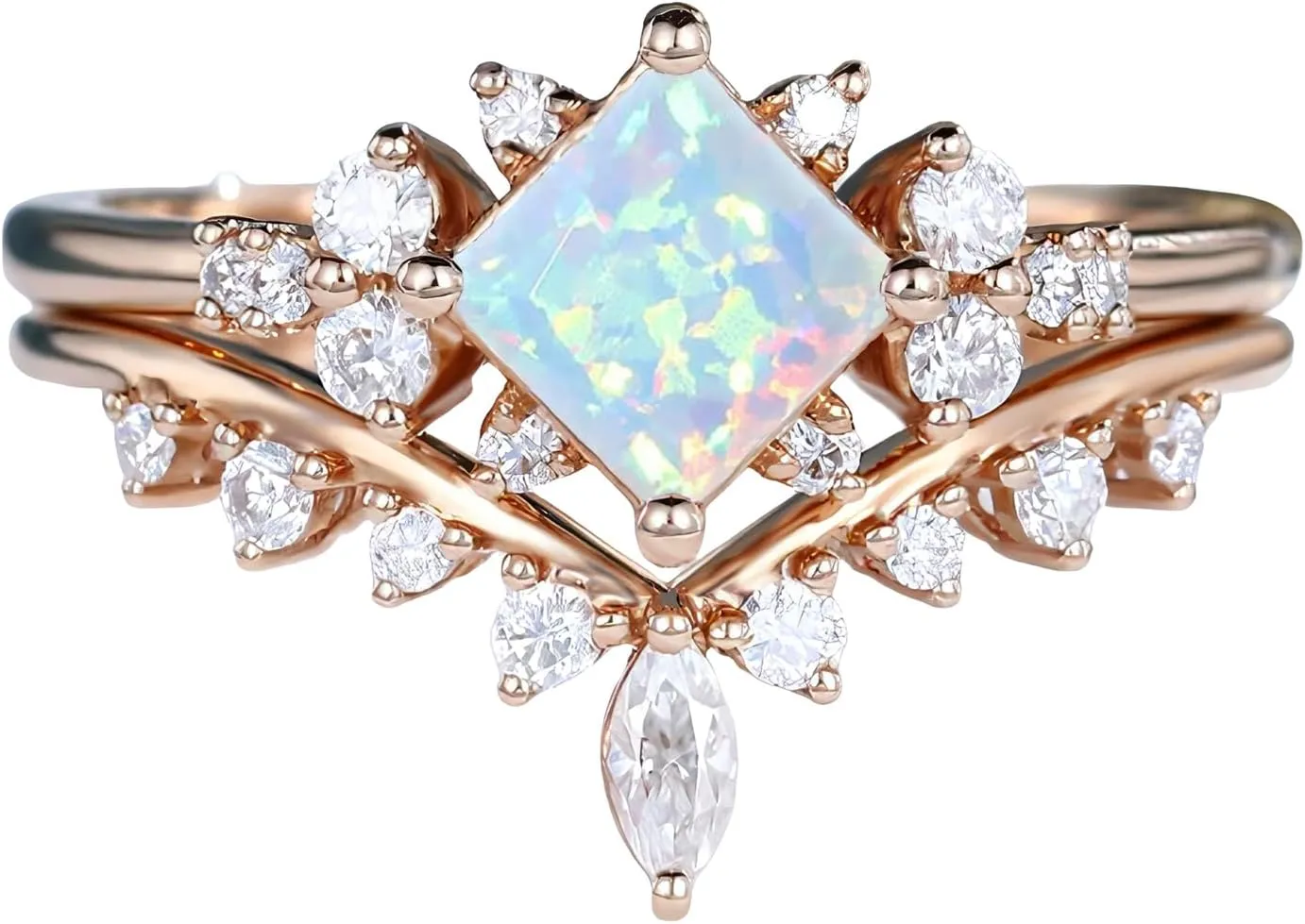 1 Carat Gemstone Ring Set Princess Cut Engagement Rings for Women Unique Moissanite/Moss Agate/Alexandrite/Opal Bridal Set Wedding Rings Promise Rings for Her S925 10K 14K 18K Gold Size 4-13
