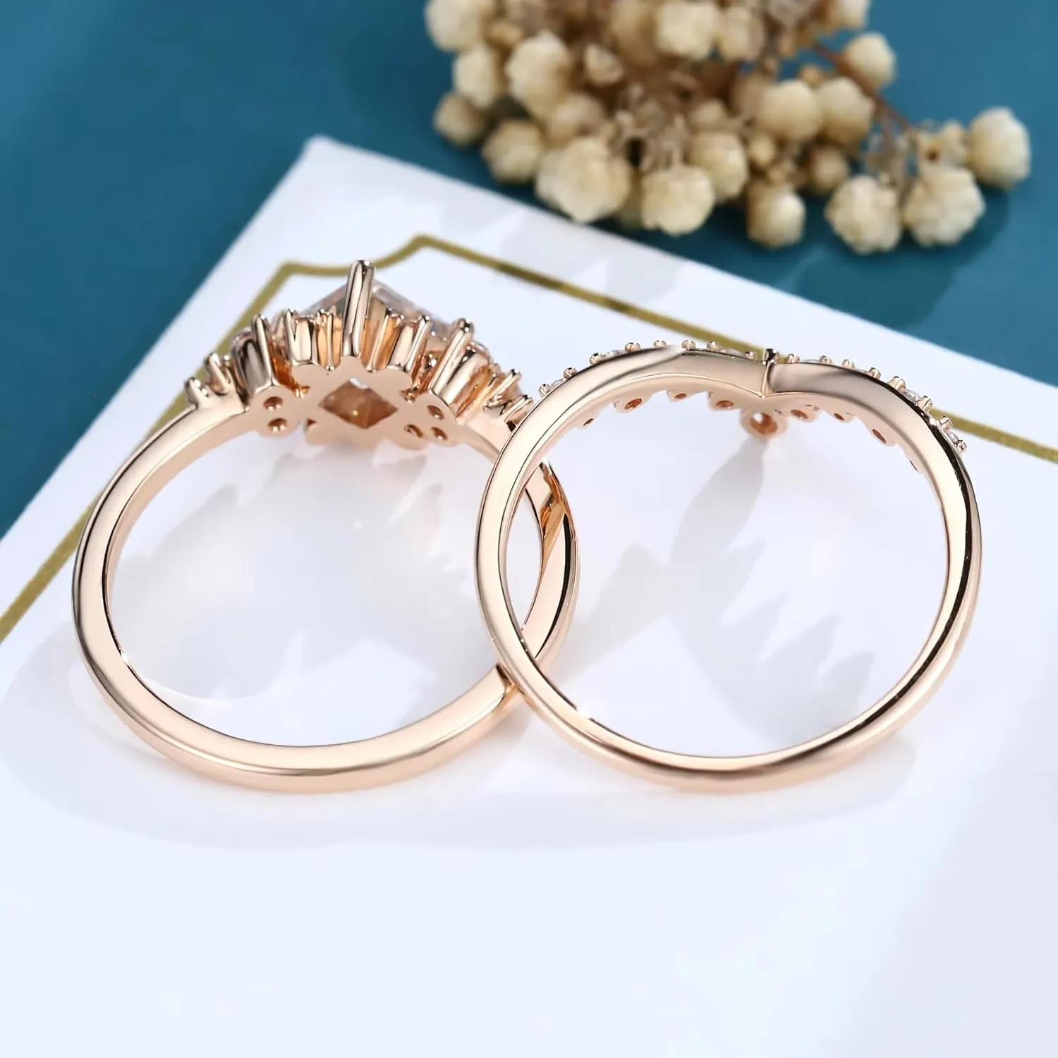 1 Carat Gemstone Ring Set Princess Cut Engagement Rings for Women Unique Moissanite/Moss Agate/Alexandrite/Opal Bridal Set Wedding Rings Promise Rings for Her S925 10K 14K 18K Gold Size 4-13