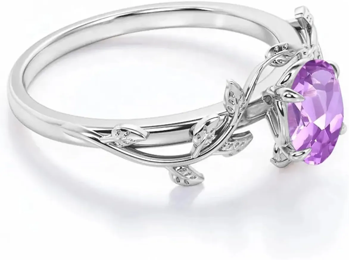 10K 14K 18K Gold Vine Gemstone Rings 1ct Oval Gemstone Leaf Rings for Women Leaf Design Engagement Rings Best Gift for Christmas Anniversary Birthday