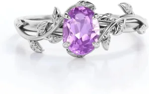 10K 14K 18K Gold Vine Gemstone Rings 1ct Oval Gemstone Leaf Rings for Women Leaf Design Engagement Rings Best Gift for Christmas Anniversary Birthday