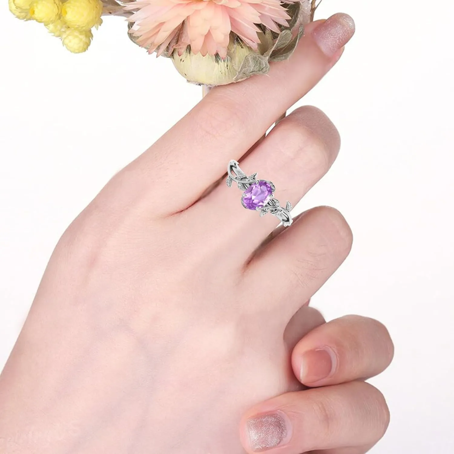 10K 14K 18K Gold Vine Gemstone Rings 1ct Oval Gemstone Leaf Rings for Women Leaf Design Engagement Rings Best Gift for Christmas Anniversary Birthday