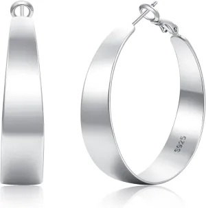 10mm Wide Tapered Gold Silver Hoop Earrings for Women with Hypoallergenic 925 Sterling Silver Post, 14K Gold Plated 925 Sterling Silver Earrings for Women Trendy Non Tarnish 30/40/50/60mm