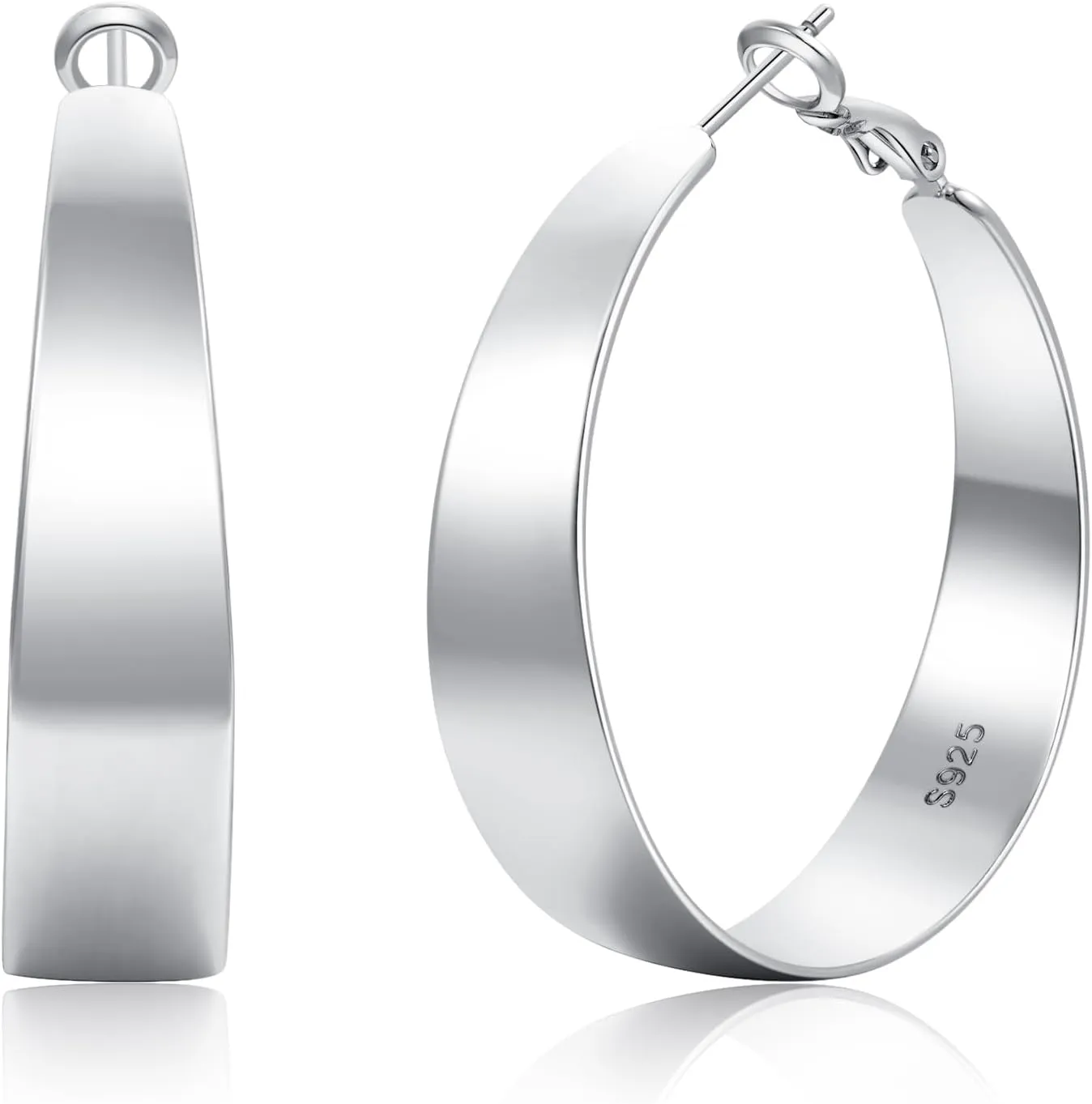 10mm Wide Tapered Gold Silver Hoop Earrings for Women with Hypoallergenic 925 Sterling Silver Post, 14K Gold Plated 925 Sterling Silver Earrings for Women Trendy Non Tarnish 30/40/50/60mm