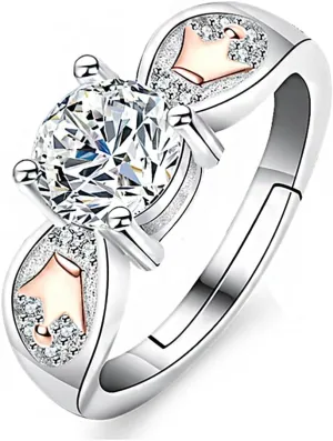 1/2 Carat Diamond Adjustable Couple Promise Rings Royal Crown in 14K Gold,Wedding Rings for Him and Her(VVS1,D-color)