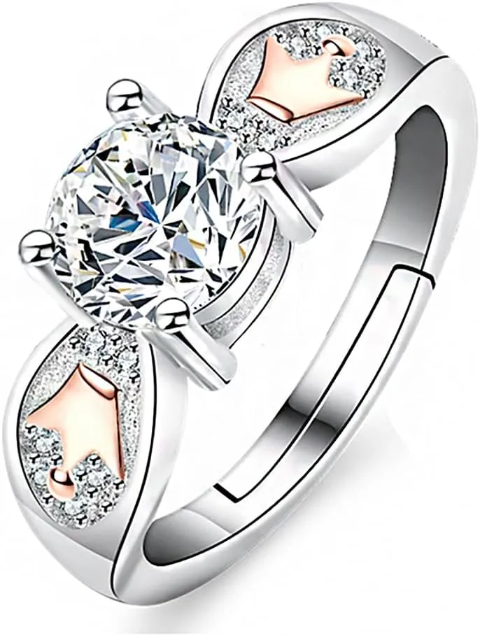 1/2 Carat Diamond Adjustable Couple Promise Rings Royal Crown in 14K Gold,Wedding Rings for Him and Her(VVS1,D-color)