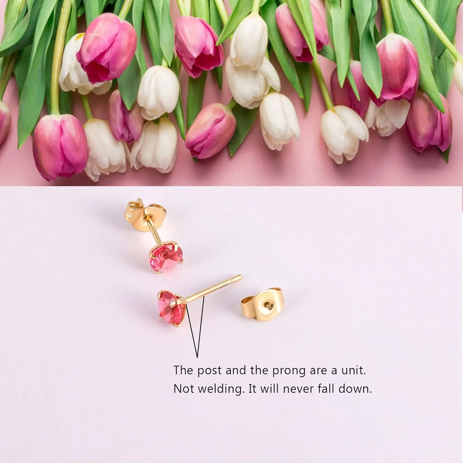 12 Pairs 18K Gold Plated Surgical Stainless Steel Stud Earring Cubic Zirconia Birthstone Stud Earrings Set for Women