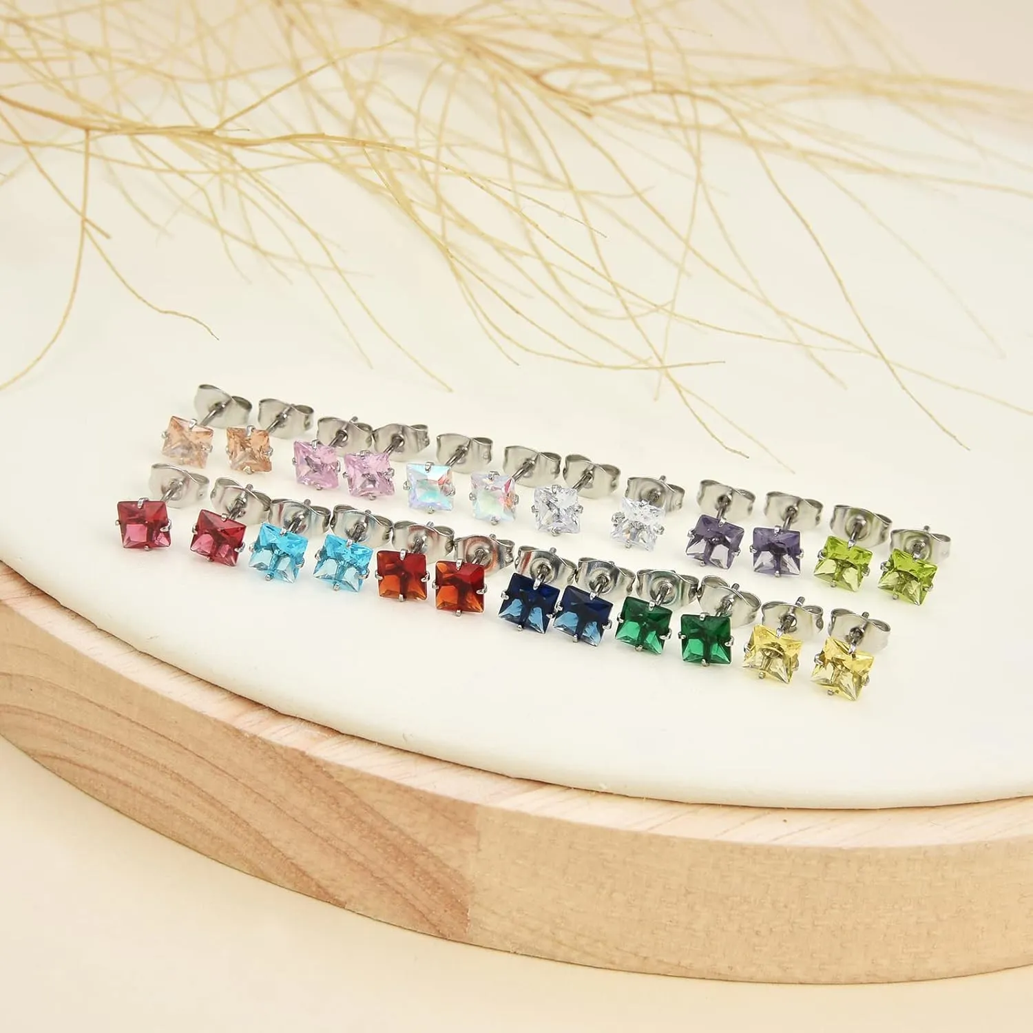 12 Pairs 18K Gold Plated Surgical Stainless Steel Stud Earring Cubic Zirconia Birthstone Stud Earrings Set for Women