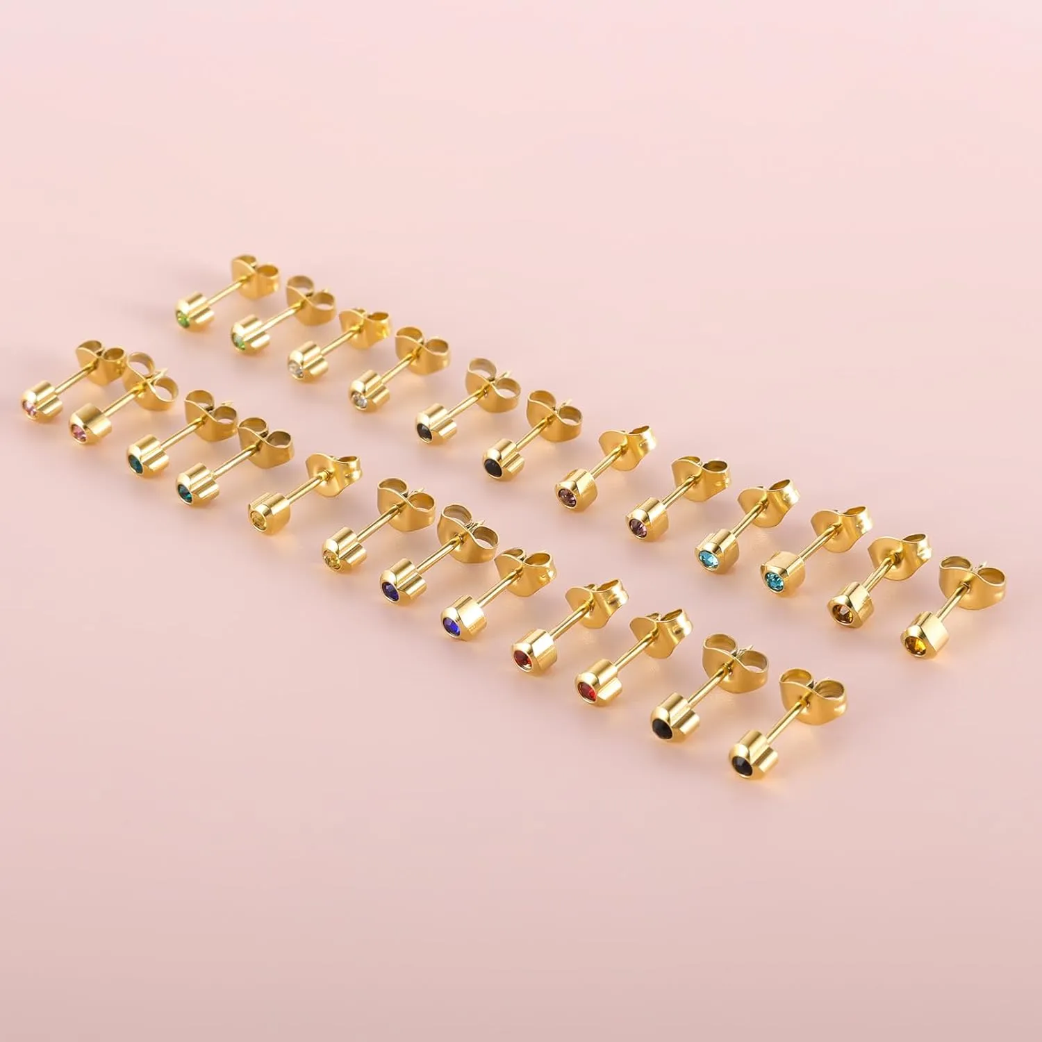 12 Pairs Ear Piercing Stud Earrings, Surgical Stainless Steel Multicolor Cubic Zirconia Birthstone Stud Earrings for Ear Piercing Guns