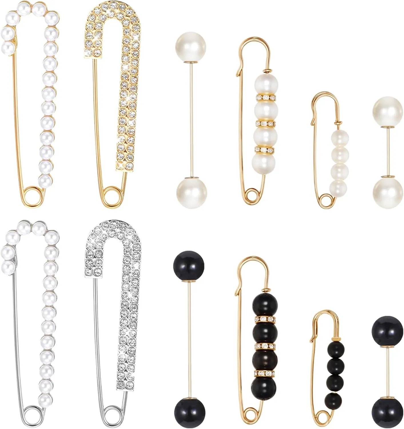 12Pcs Brooches Pins for Women, Sweater Shawl Clips, Dress Clips Back Cinch Clips Crystal Pearl Safety Pins Brooch Pin for Women Girls Clothes Hat Sweater Hijab Costume Accessory