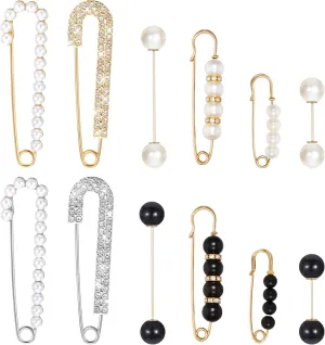 12Pcs Brooches Pins for Women, Sweater Shawl Clips, Dress Clips Back Cinch Clips Crystal Pearl Safety Pins Brooch Pin for Women Girls Clothes Hat Sweater Hijab Costume Accessory