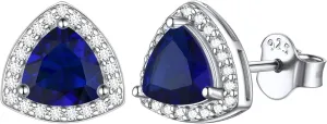 1.45 Ct Trillion Cut Blue Sapphire Engagement Push Back Stud Earrings with14k White Gold Finish 925 Sterling Silver For Women's