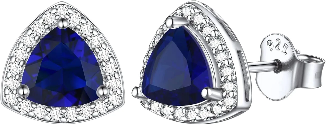 1.45 Ct Trillion Cut Blue Sapphire Engagement Push Back Stud Earrings with14k White Gold Finish 925 Sterling Silver For Women's
