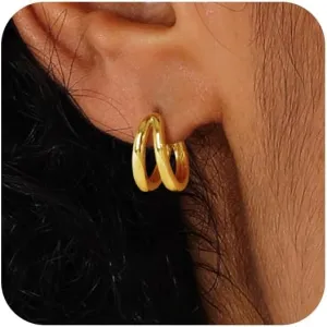 14K Gold Hoop Earrings for Women Plated Chunky Multi Hoop Earrings Layered Split Loop Huggie Earrings 925 Sterling Silver Hoop Earrings Small Thick Hypoallergenic Earrings for Women Trendy Gold Jewelry