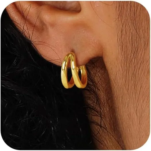 14K Gold Hoop Earrings for Women Plated Chunky Multi Hoop Earrings Layered Split Loop Huggie Earrings 925 Sterling Silver Hoop Earrings Small Thick Hypoallergenic Earrings for Women Trendy Gold Jewelry