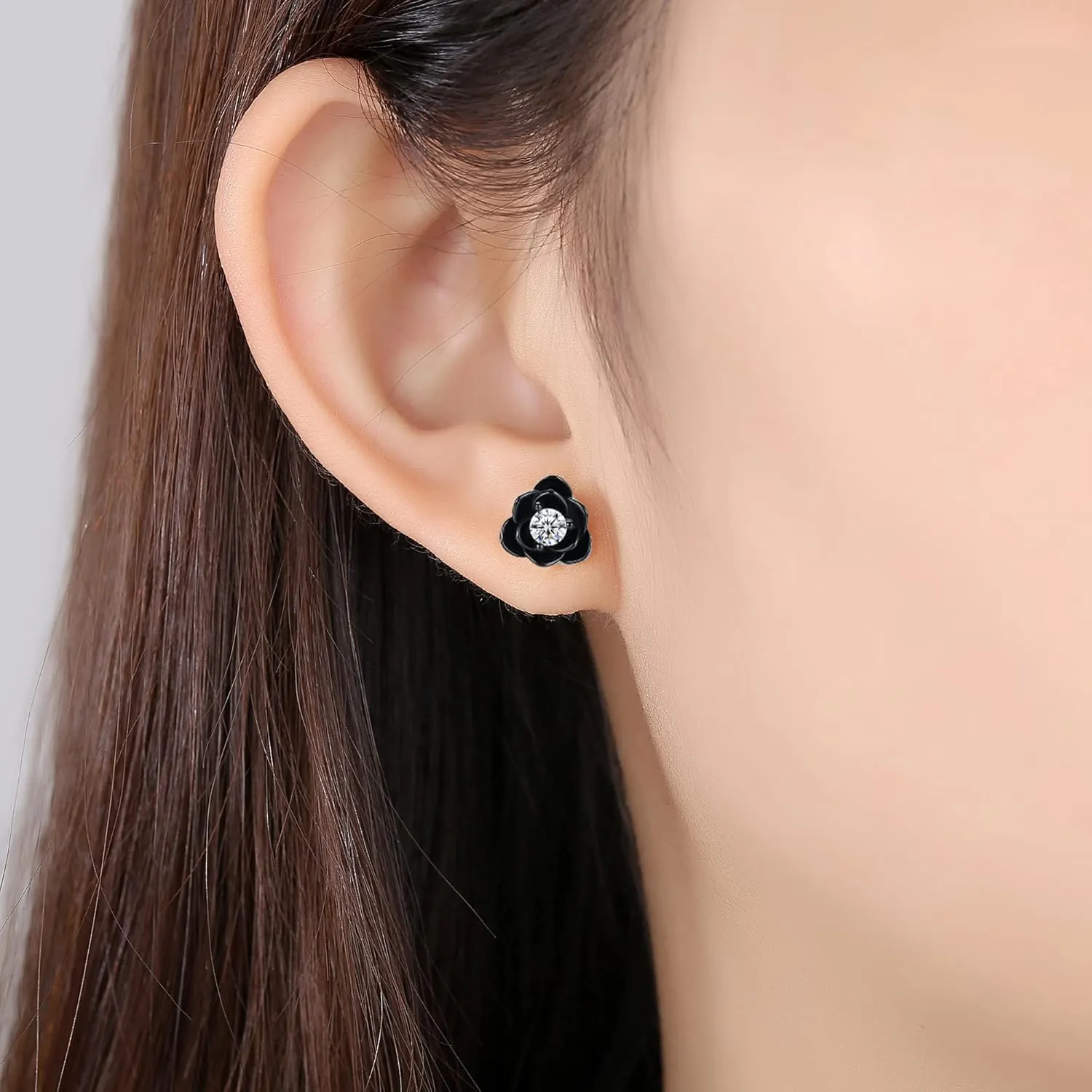 14K Gold Plated 925 Sterling Silver Post Cubic Zirconia Rose Flower Stud Earrings for Women | Hypoallergenic & Nickel Free Earrings for Women