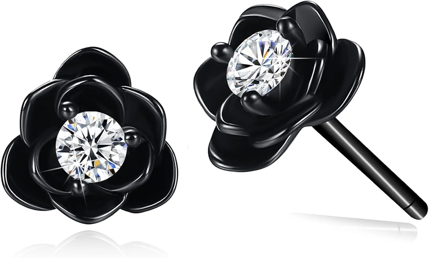 14K Gold Plated 925 Sterling Silver Post Cubic Zirconia Rose Flower Stud Earrings for Women | Hypoallergenic & Nickel Free Earrings for Women