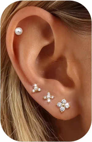 14K Gold Plated 925 Sterling Silver Post Stud Earrings for Women | Hypoallergenic Cartilage Earrings for Sensitive Ears | Dainty Small Studs Hoop Earring Stacks Set 20G Helix Tragus Piercing Jewelry