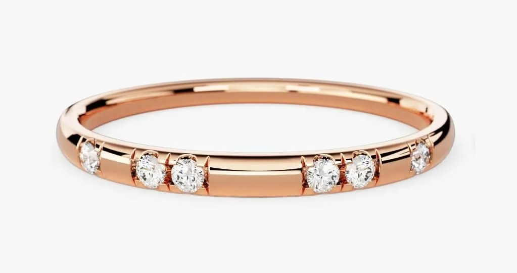 14k Gold plated Dainty Diamond Wedding Band/Micro Pave Set Diamond Ring/Solid Gold Diamond Band for Women/Thin Diamond Ring/Stacking Ring.size 3-12 (USA)