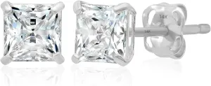 14K Gold Princess Cut CZ Stud Earrings for Women & Men | Cubic Zirconia Earrings Studs | 4MM-7MM CZ Gold Earrings by MAX   STONE