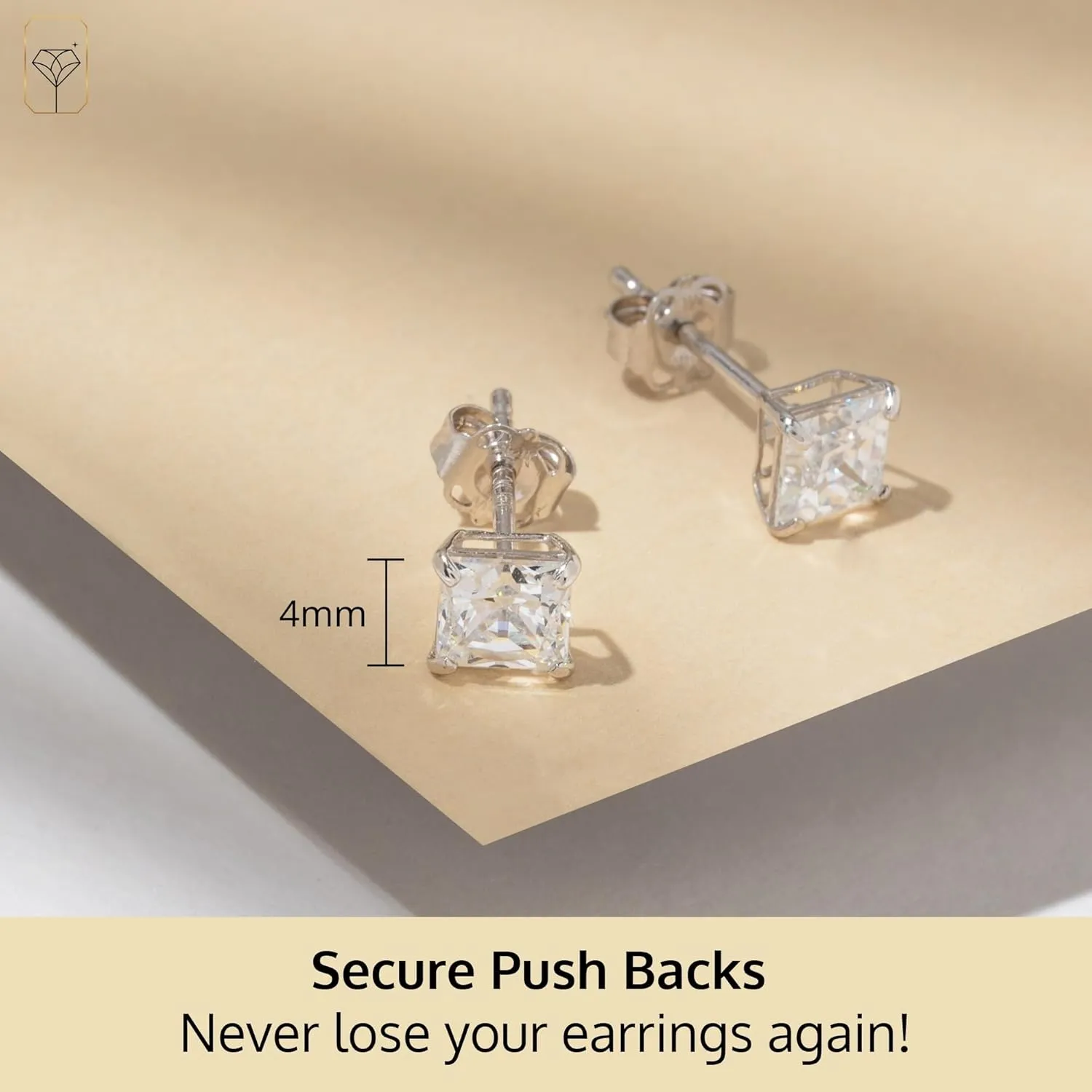 14K Gold Princess Cut CZ Stud Earrings for Women & Men | Cubic Zirconia Earrings Studs | 4MM-7MM CZ Gold Earrings by MAX   STONE