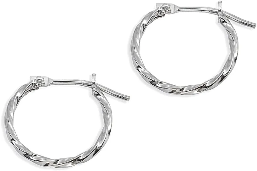 14K Gold Tiny Small 12mm High Polished Twist Thin Lightweight Unisex Hoop Earrings