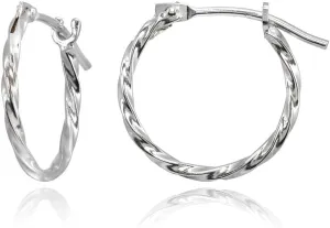 14K Gold Tiny Small 12mm High Polished Twist Thin Lightweight Unisex Hoop Earrings