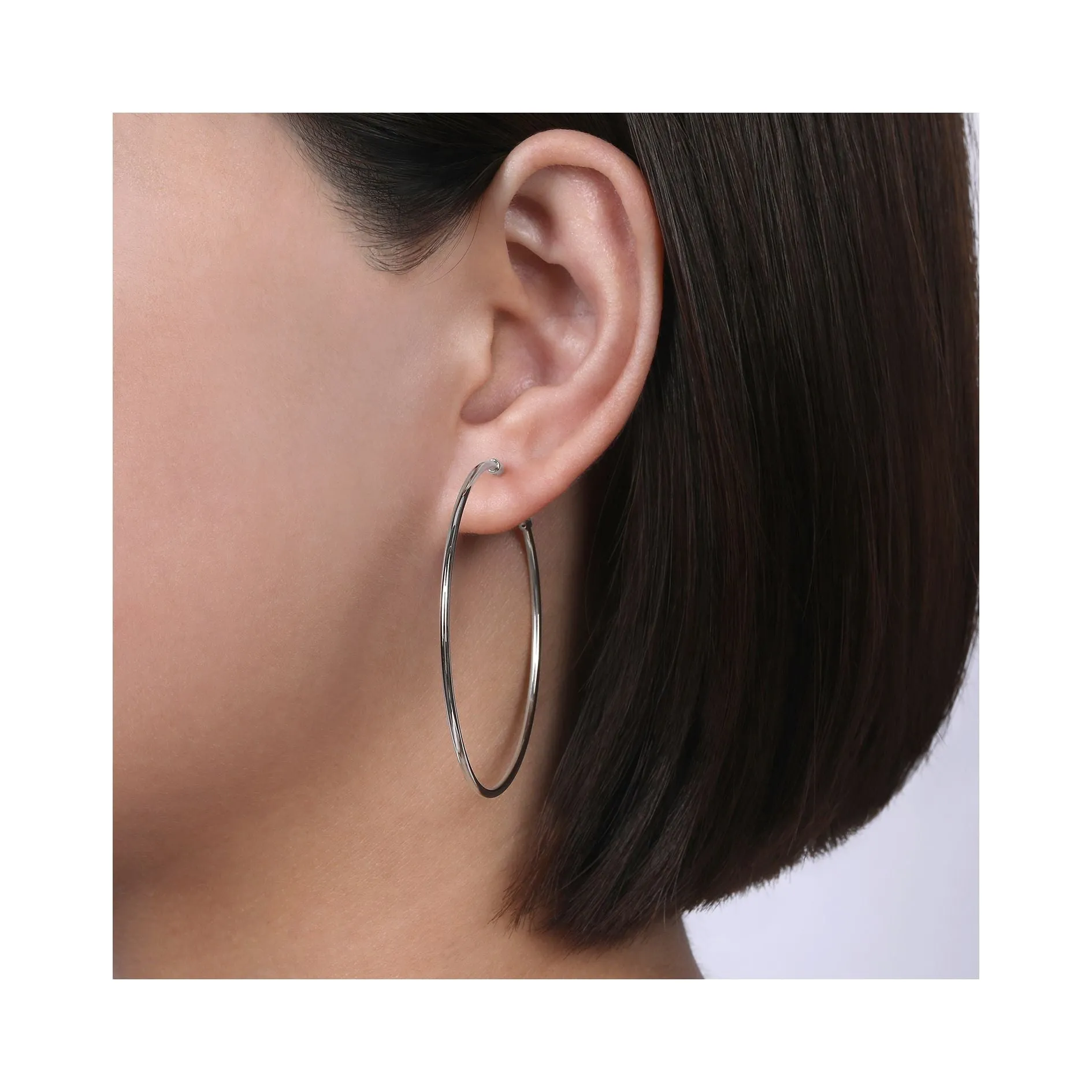 14K White Gold 50mm Plain Round Classic Hoops