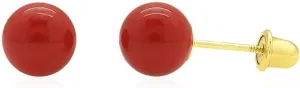 14K Yellow Gold Red Coral Ball Screw Back Stud Earrings 3mm-8mm