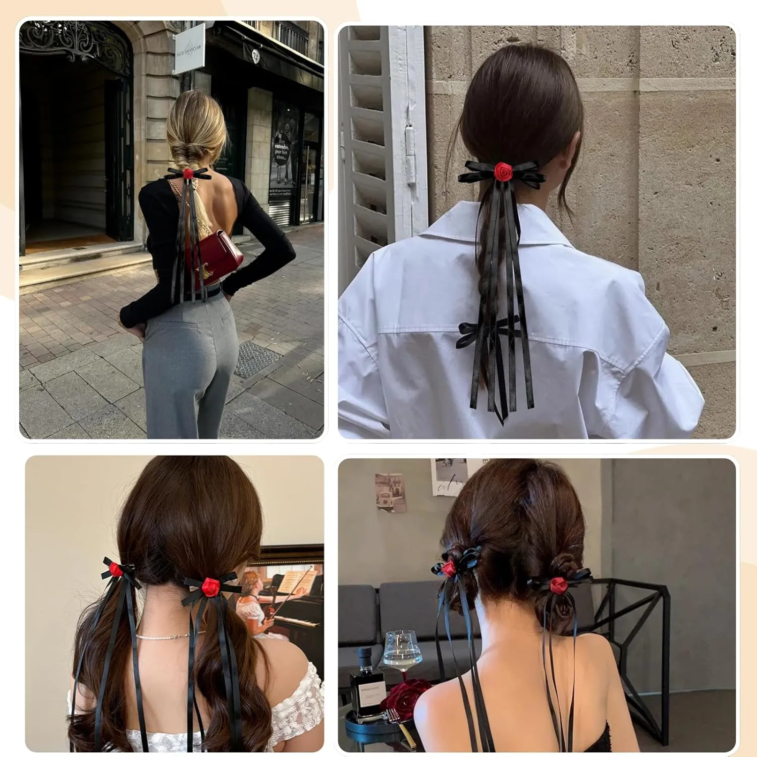 16 Pcs Hair Bows for Girl Women, Black Red Mini Bow Hair Clips Bridal Barrett Brooch Wedding Floral Clips Women Flower Hair Accessories for Woman Girl Party Wedding(Red & Black)